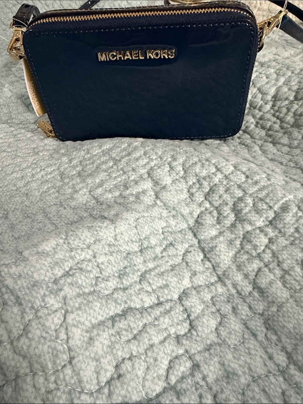 Michael Kors Navy Patent Crossbody with Gold Hardware